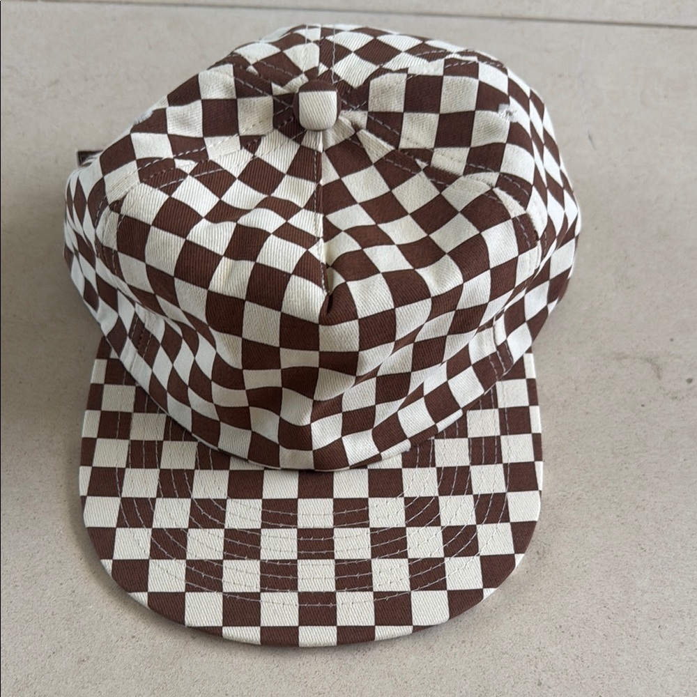 Brown and White Checkered Cap